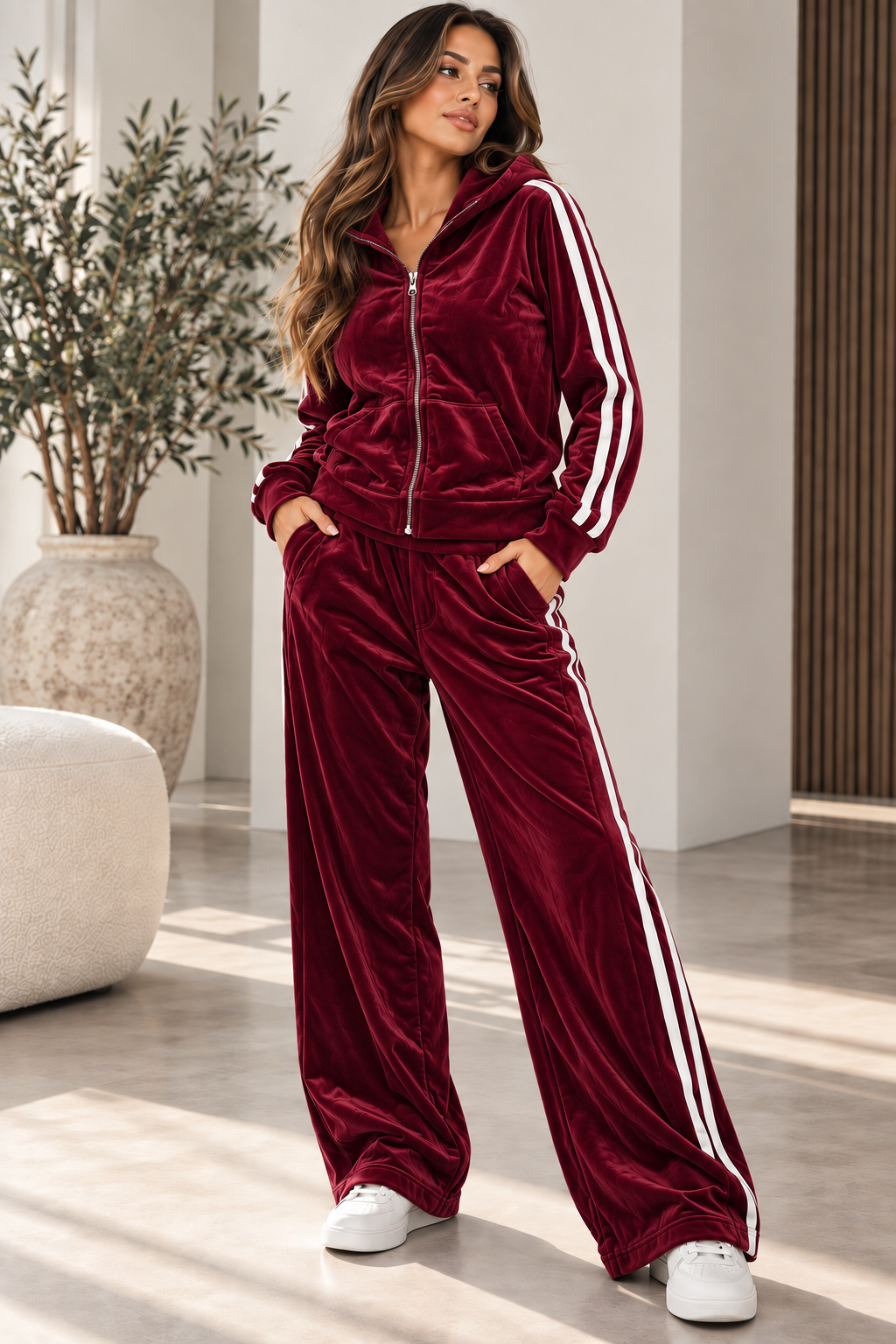 NIKI Velours Jogginganzug mit Kapuze & Streifen