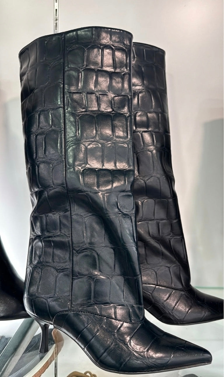 Oversized Slouch Stiefel in Croco-Optik