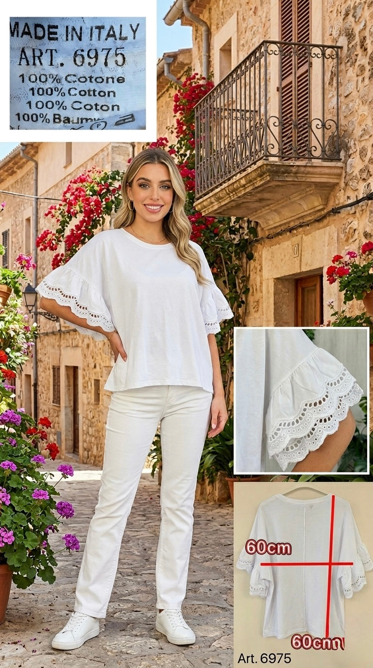 T Shirt mit Volante Ärmeln Bianca