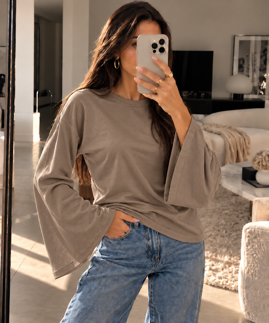 Basic Longsleeve mit ausgestellten Ärmeln
