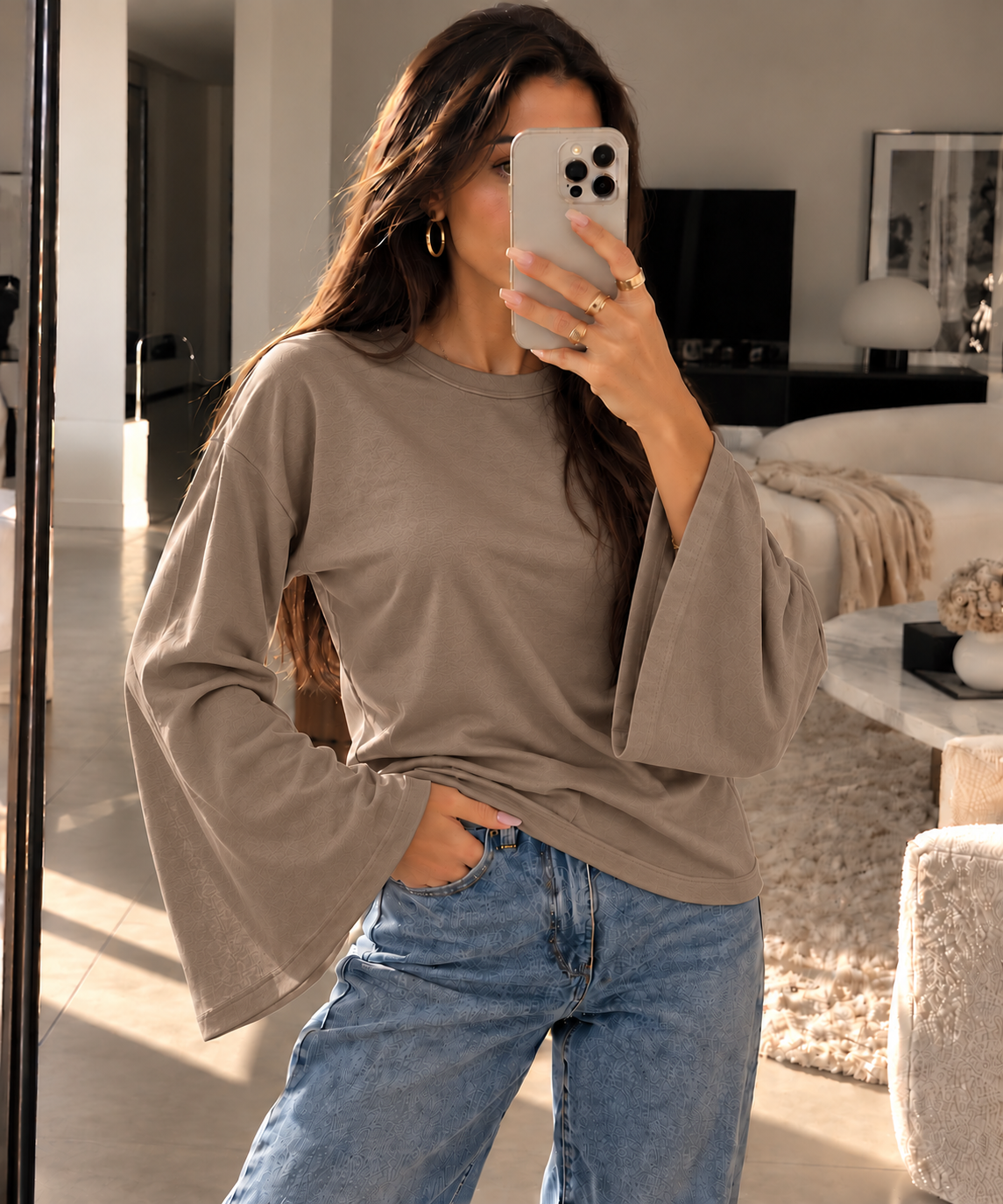 Basic Longsleeve mit ausgestellten Ärmeln