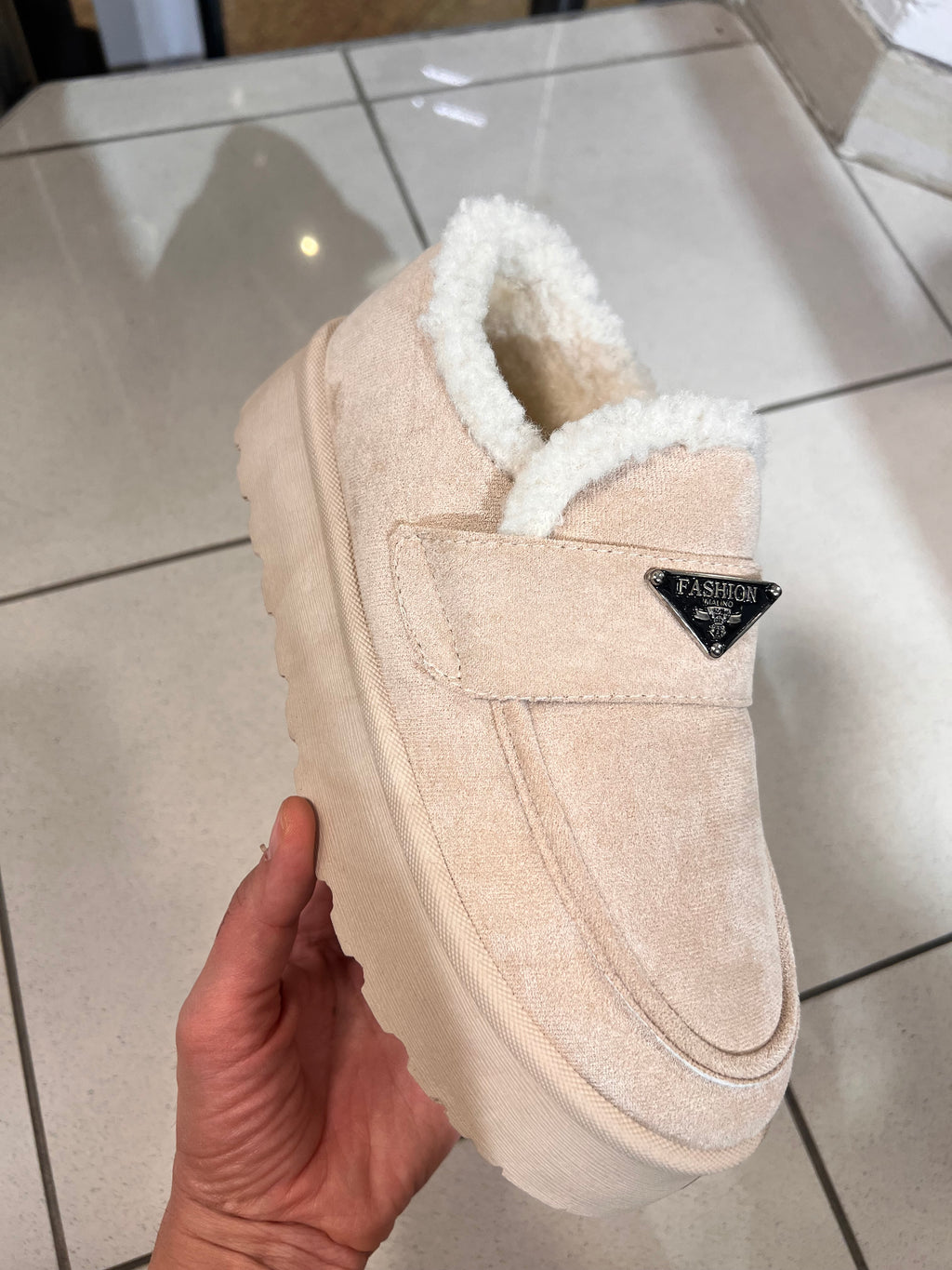 LOAFER-BOOTS IN BEIGE MIT LAMMFELL-OPTIK