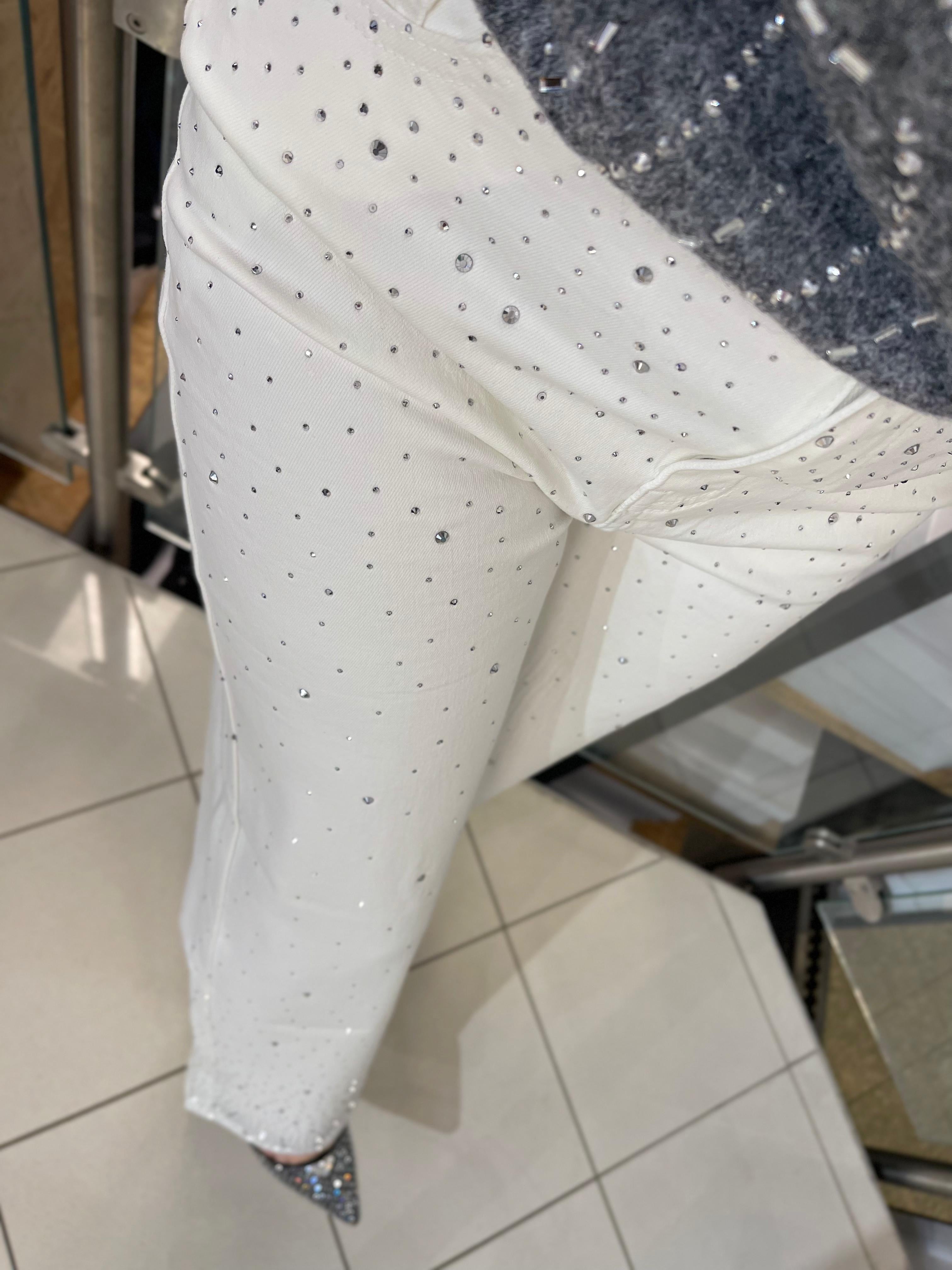 Jeans Lilie mit strass Weiss