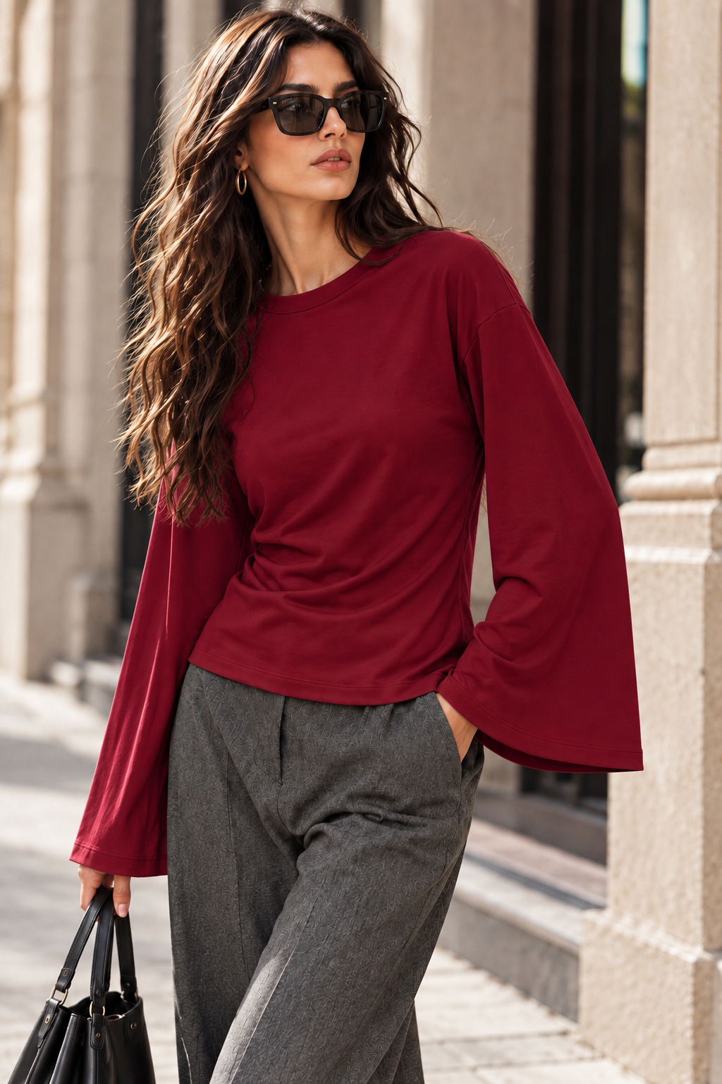 Basic Longsleeve mit ausgestellten Ärmeln