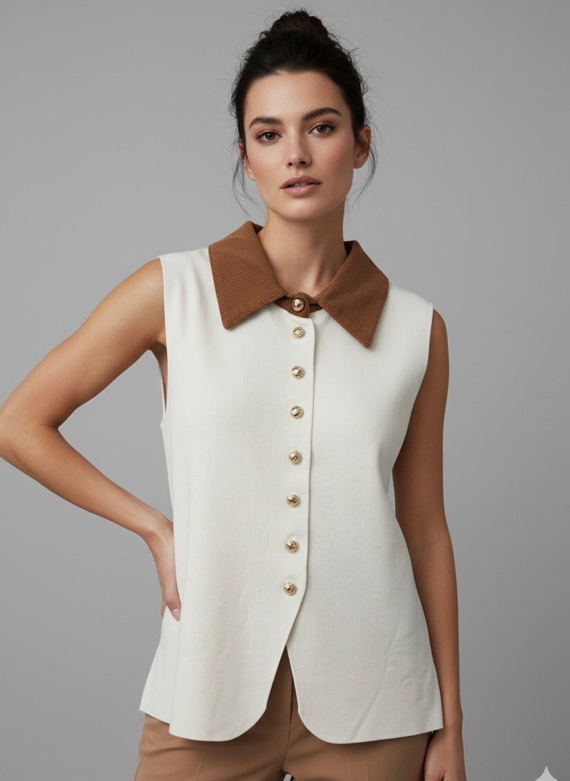 FEINSTRICK ÄRMELLOSE BLUSE