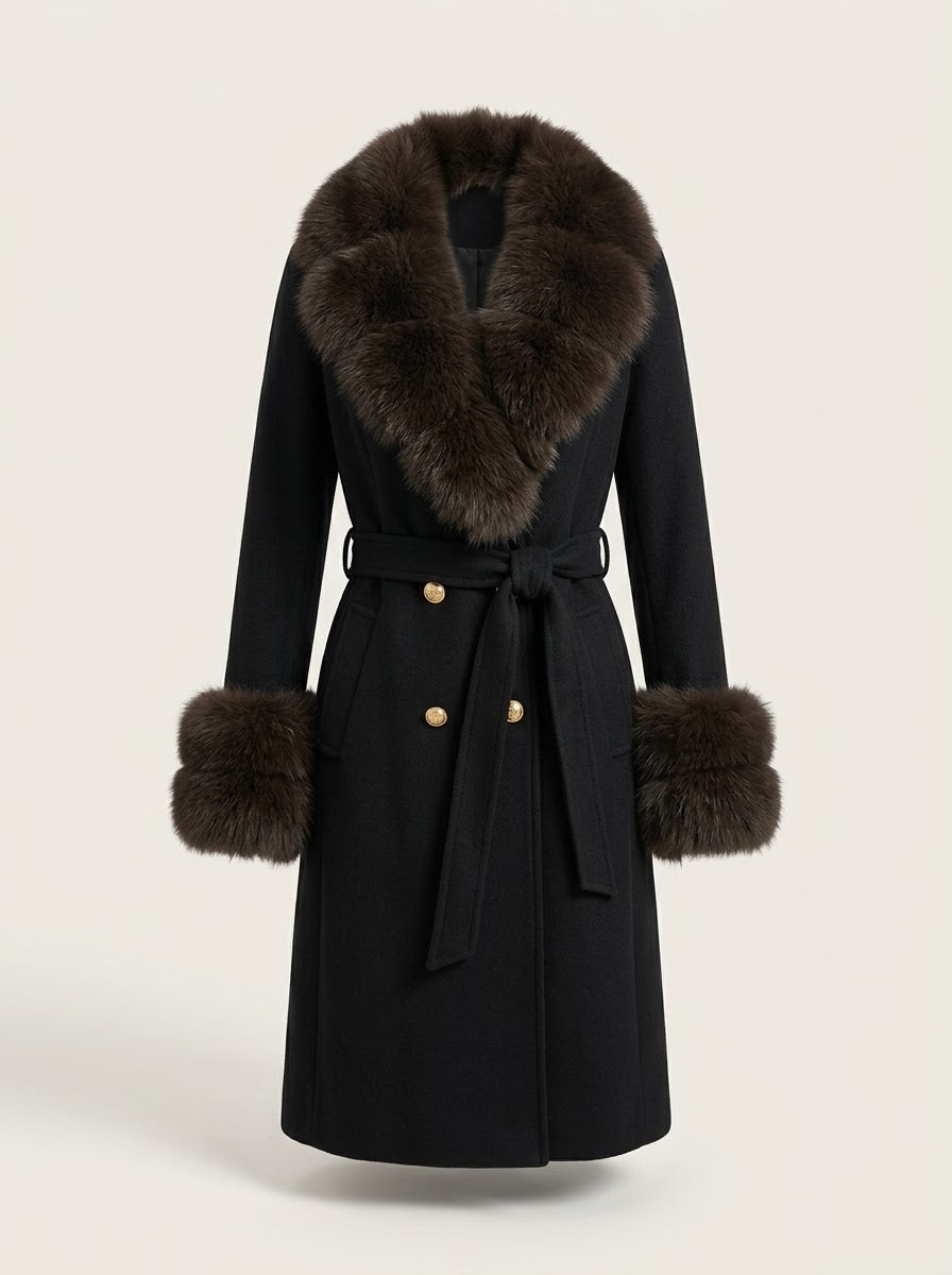 Luxus Filzmantel mit Faux-Fur Kunstfell
