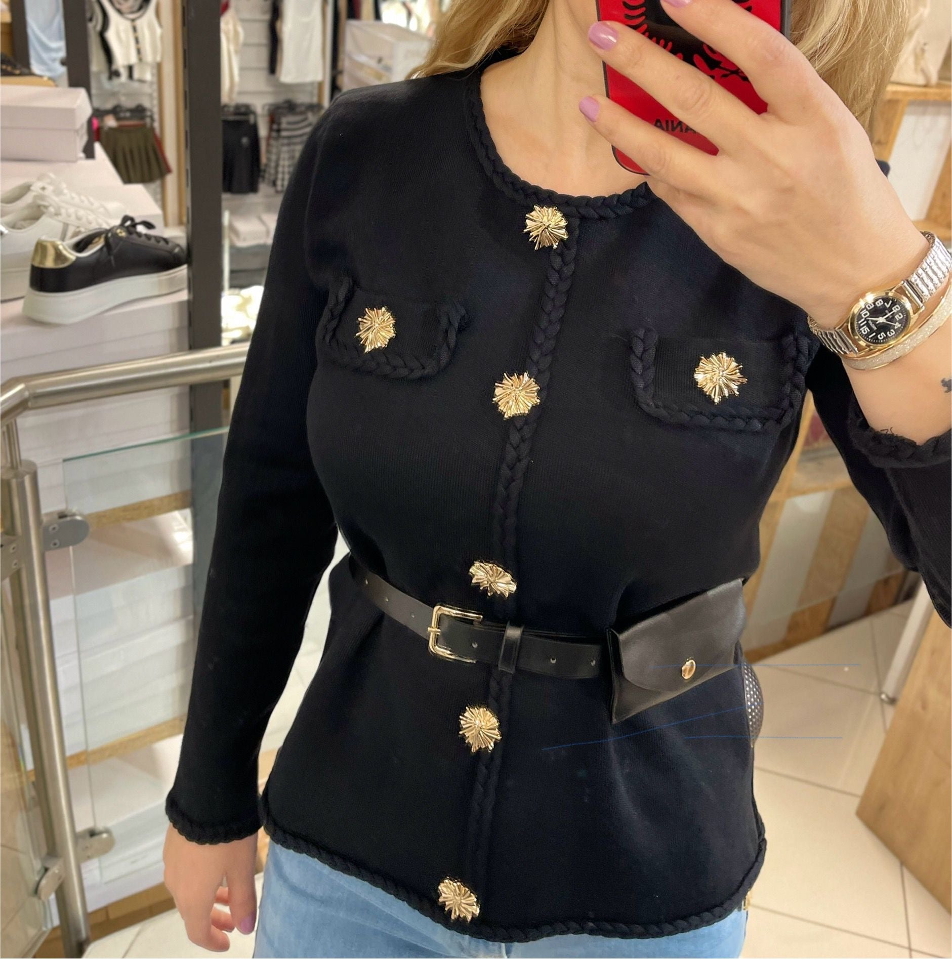 FEINSTRICK JACKE MIT GÜRTEL