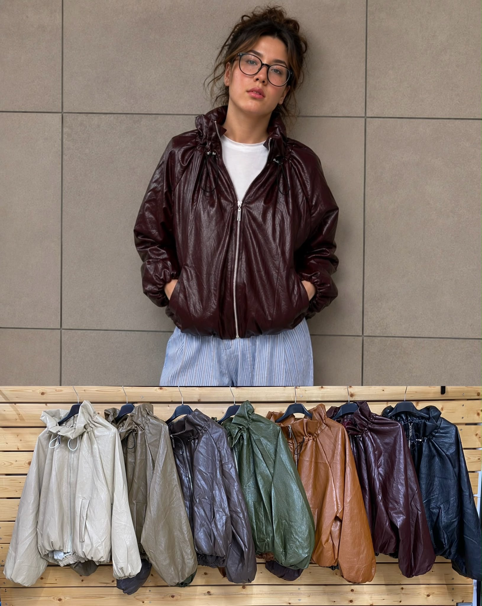 Ballon-Jacke in Lederimitat – Oversize-Look