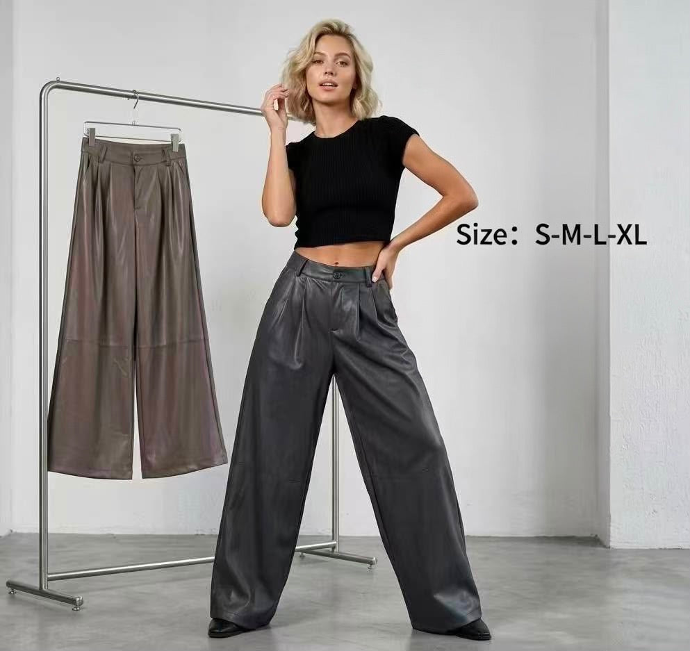 High-Waist Kunstlederhose Elegance Wide Leg