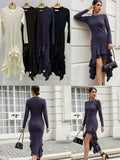 Strickkleid mit kaskadierendem Rüschensaum & Vokuhila