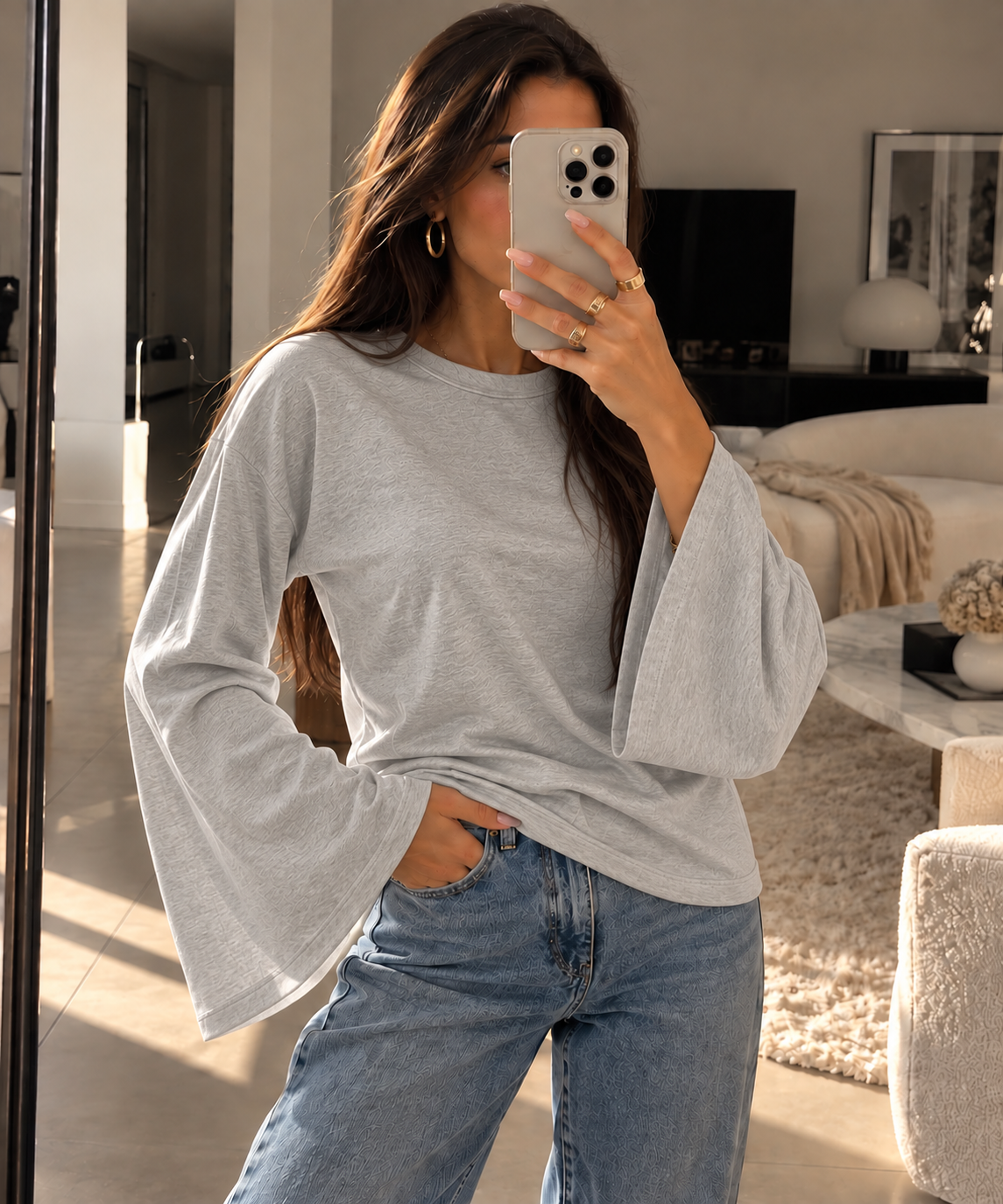 Basic Longsleeve mit ausgestellten Ärmeln