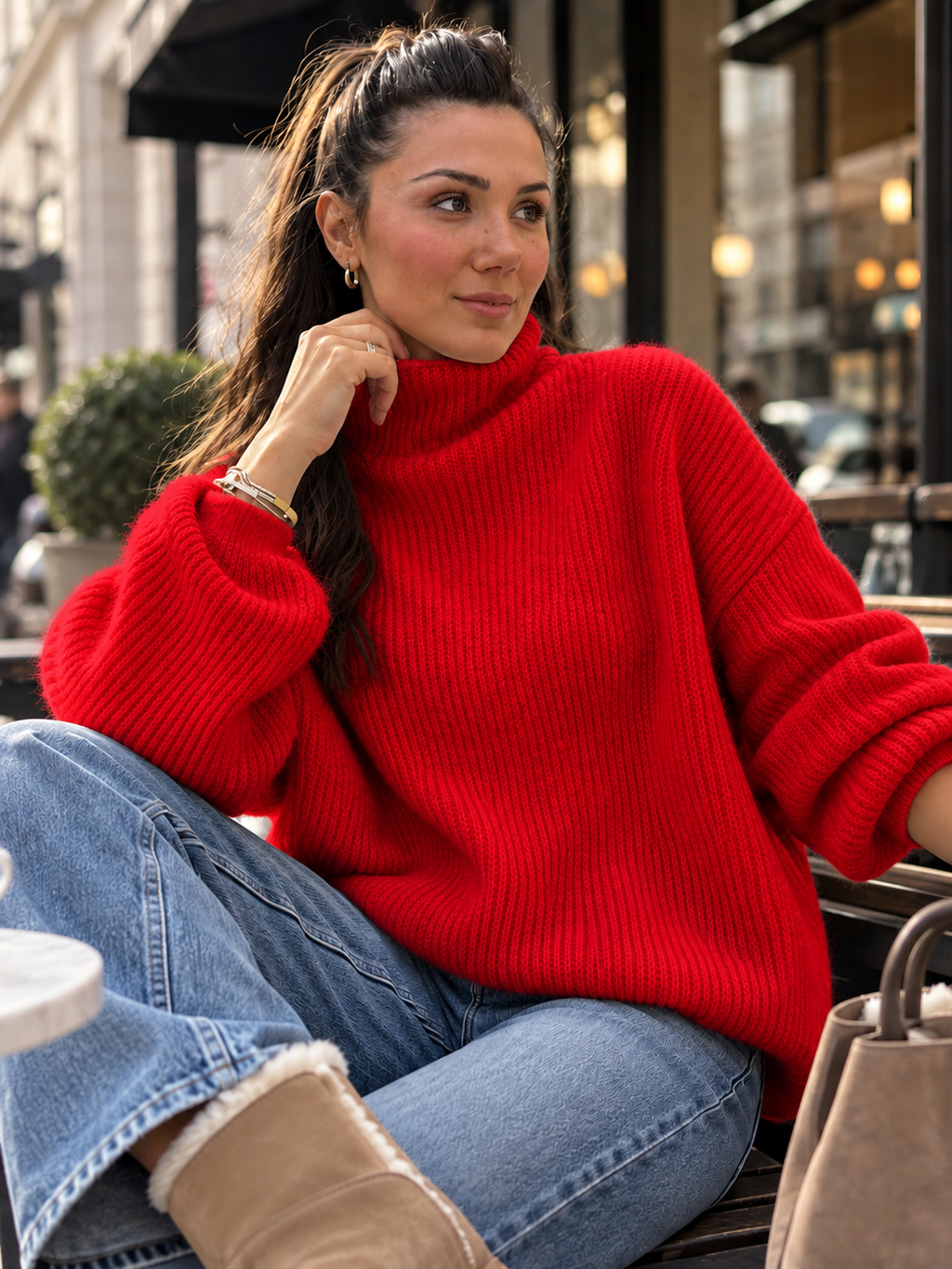 Oversize Strickpullover mit lockerem Stehkragen