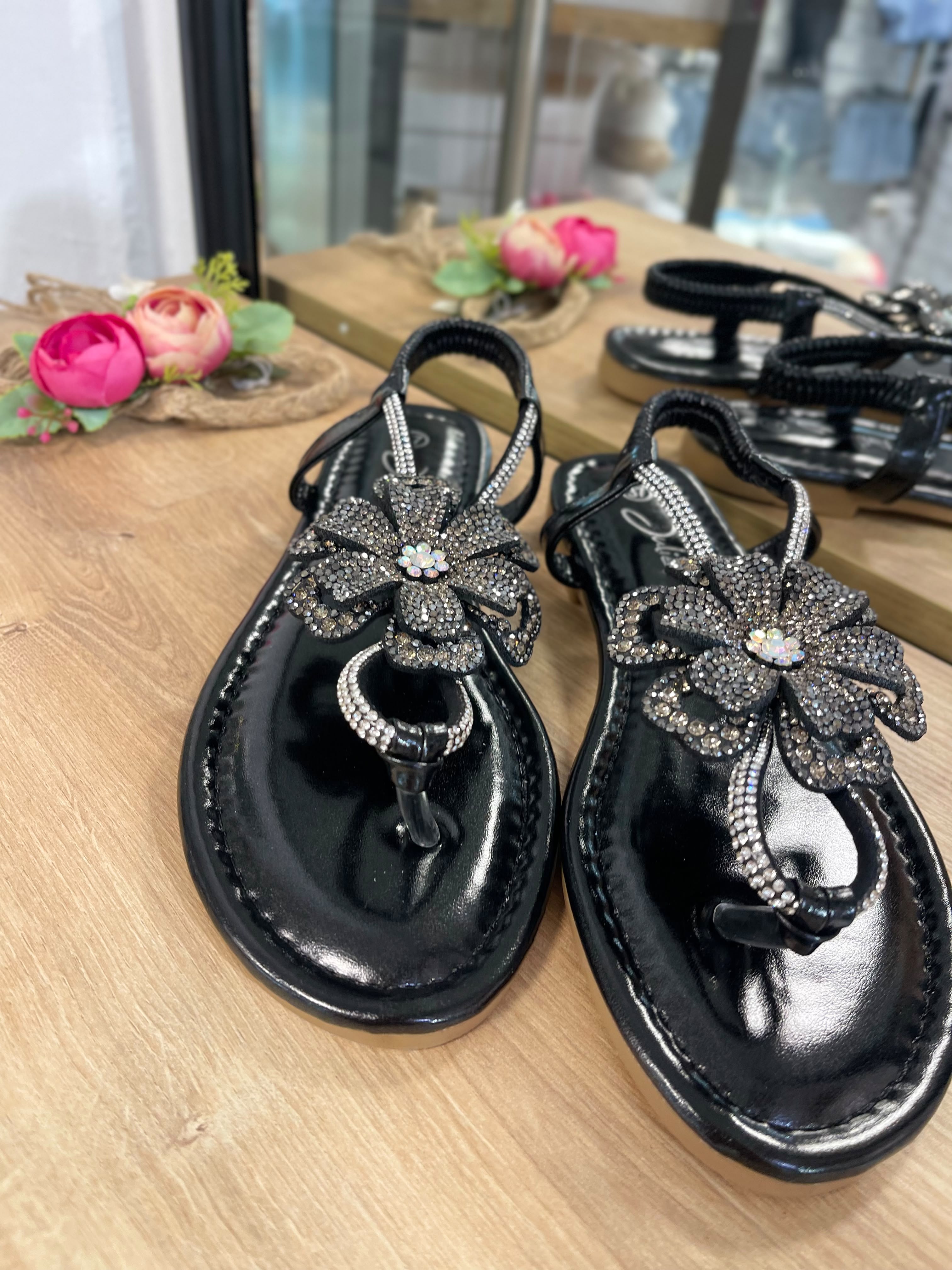 Glitzer Blumen Sandalen