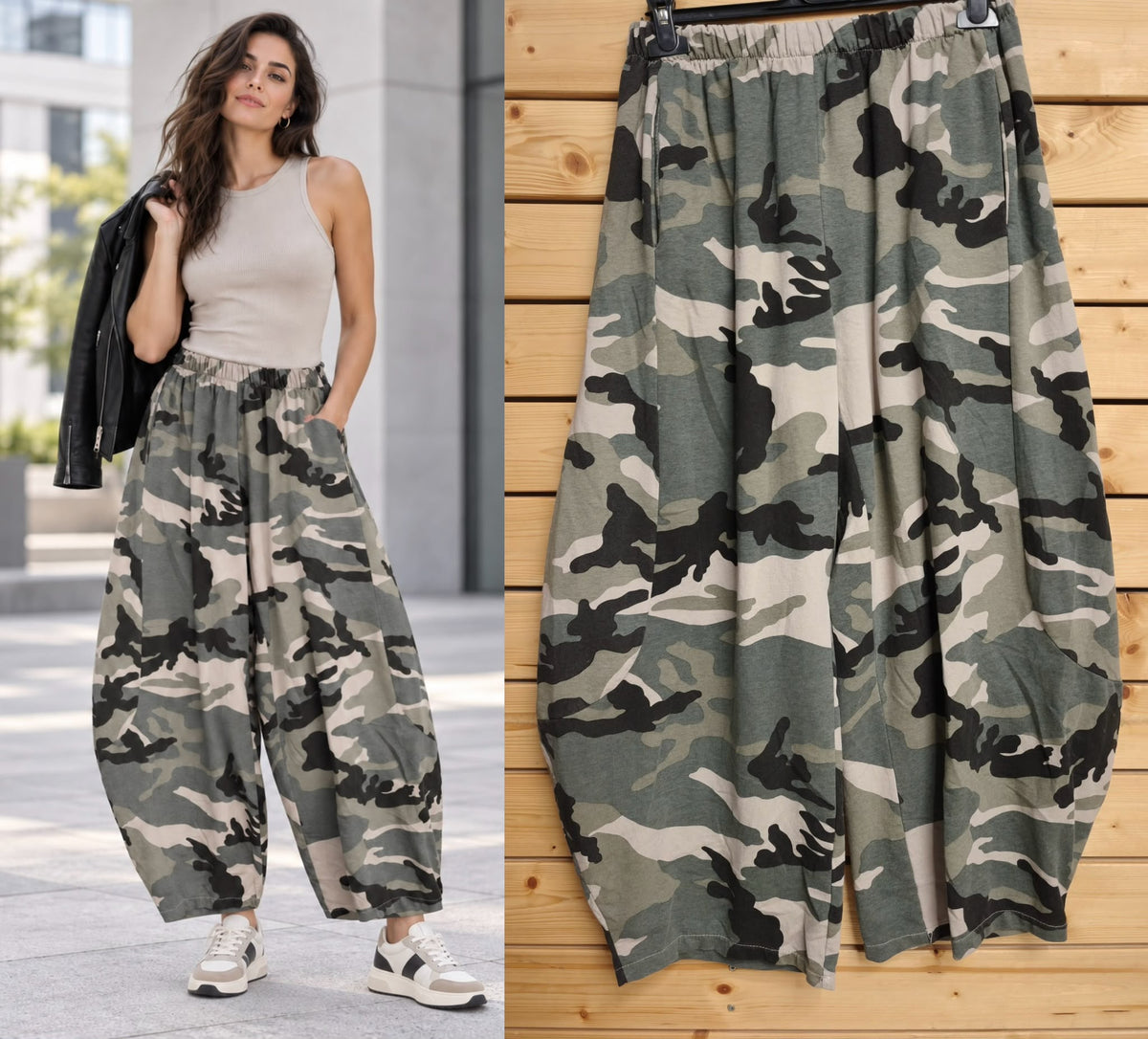 Damen Camouflage Ballongewand-Hose Military Chic Lässige Camo-Pumphose im Oversized-Cut