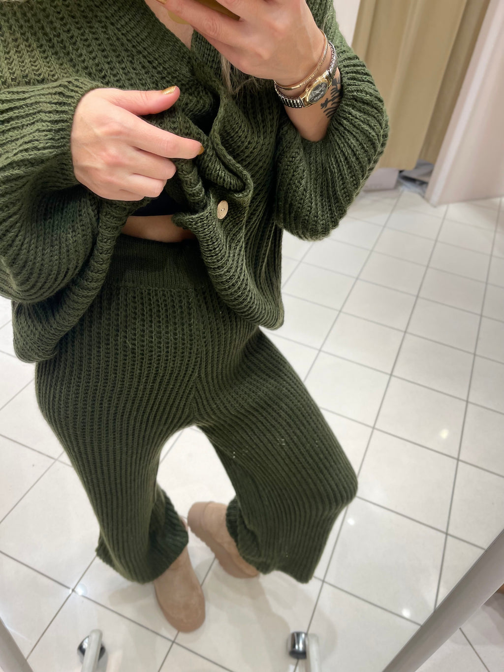 STRICK-ZWEITEILER IN Khaki