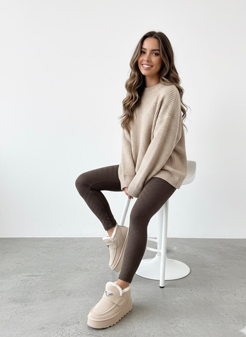 LOAFER-BOOTS IN BEIGE MIT LAMMFELL-OPTIK