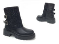 Damen Ankle Boots / Boots mit Strassbesatz und Schnallen