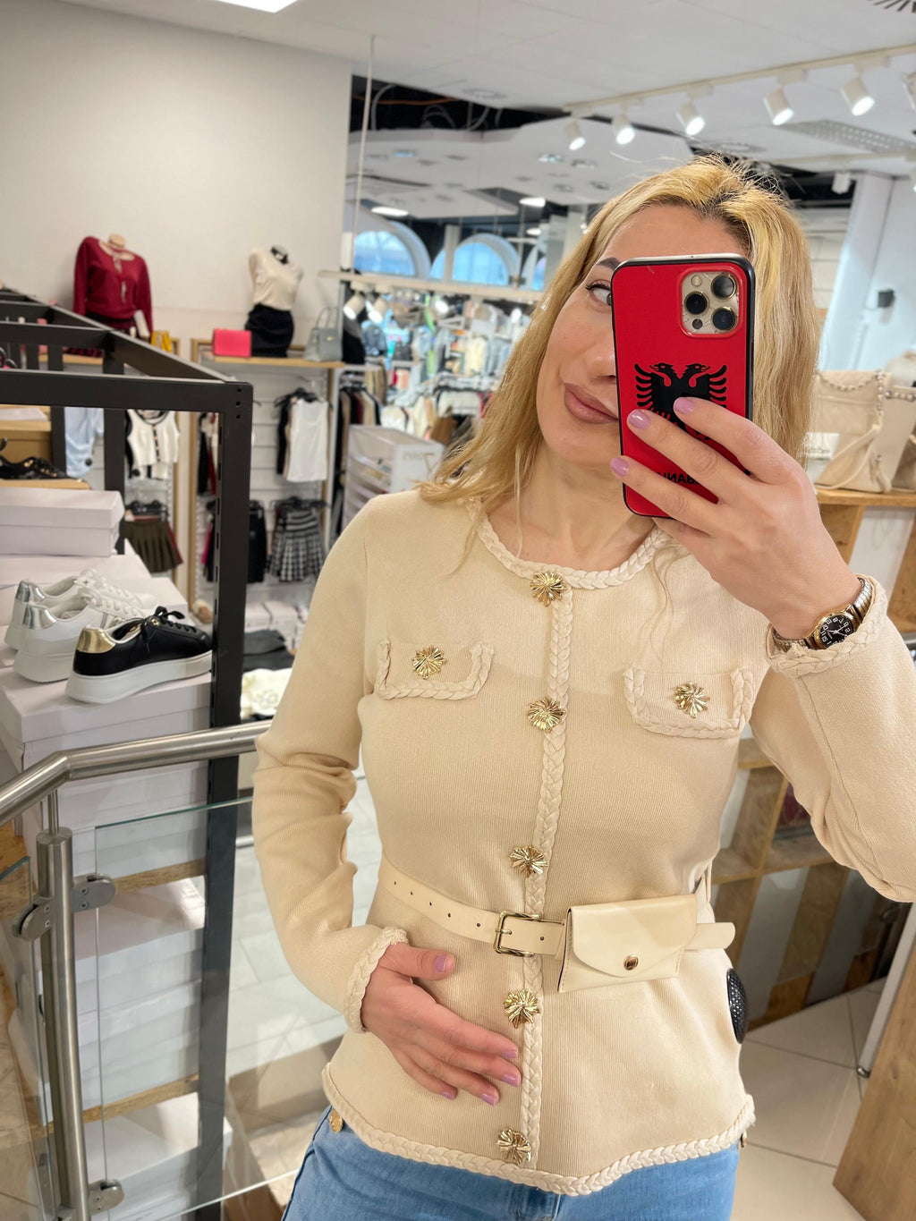 FEINSTRICK JACKE MIT GÜRTEL