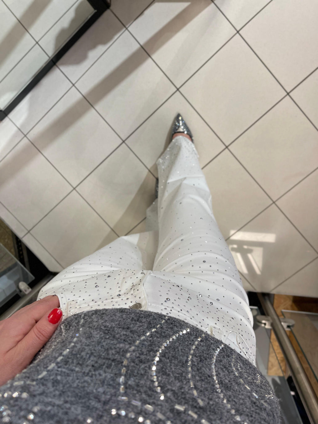 Jeans Lilie mit strass Weiss