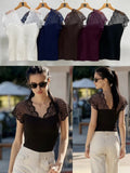 Elegantes Feinstrick-Top mit floraler Spitze & V-Ausschnitt
