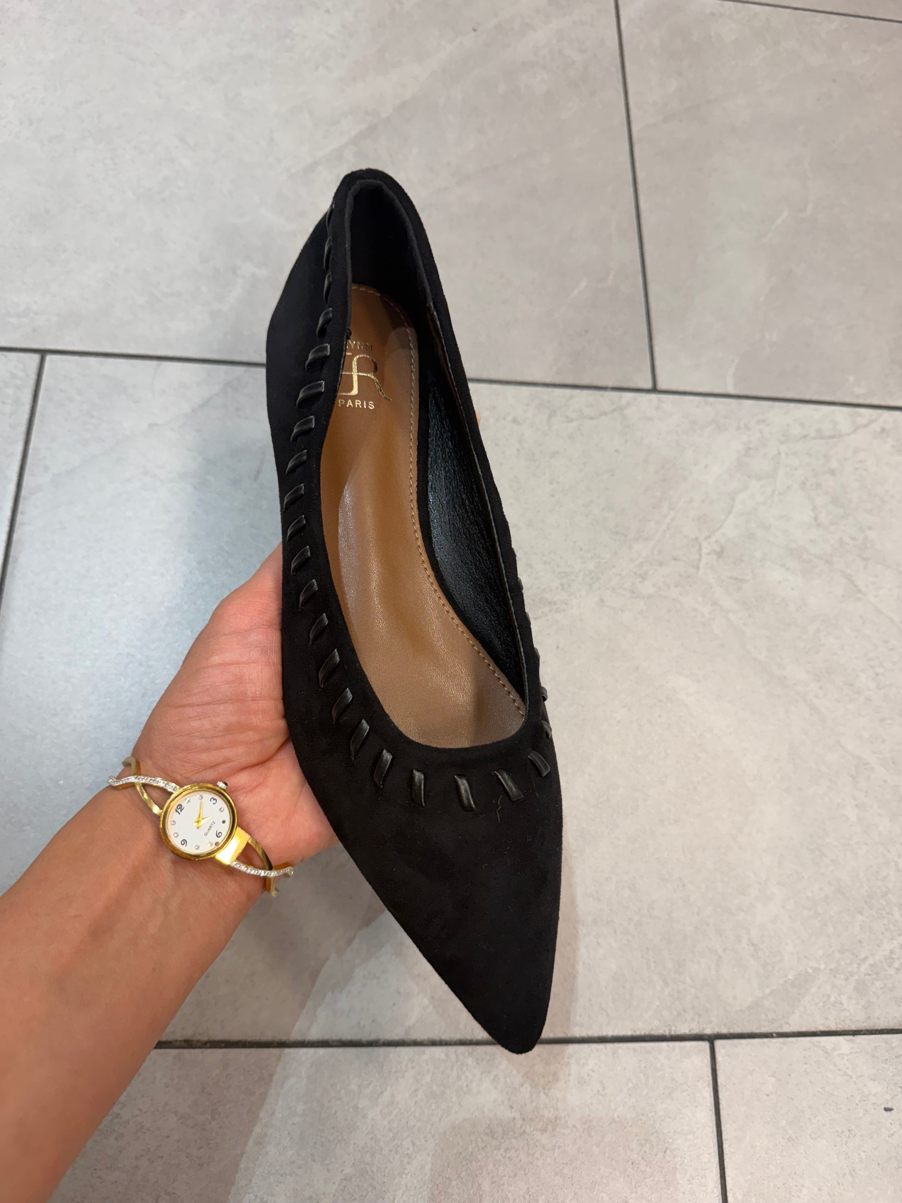 Spitze Damen Ballerinas in Rauleder-Optik mit Flechtdetail