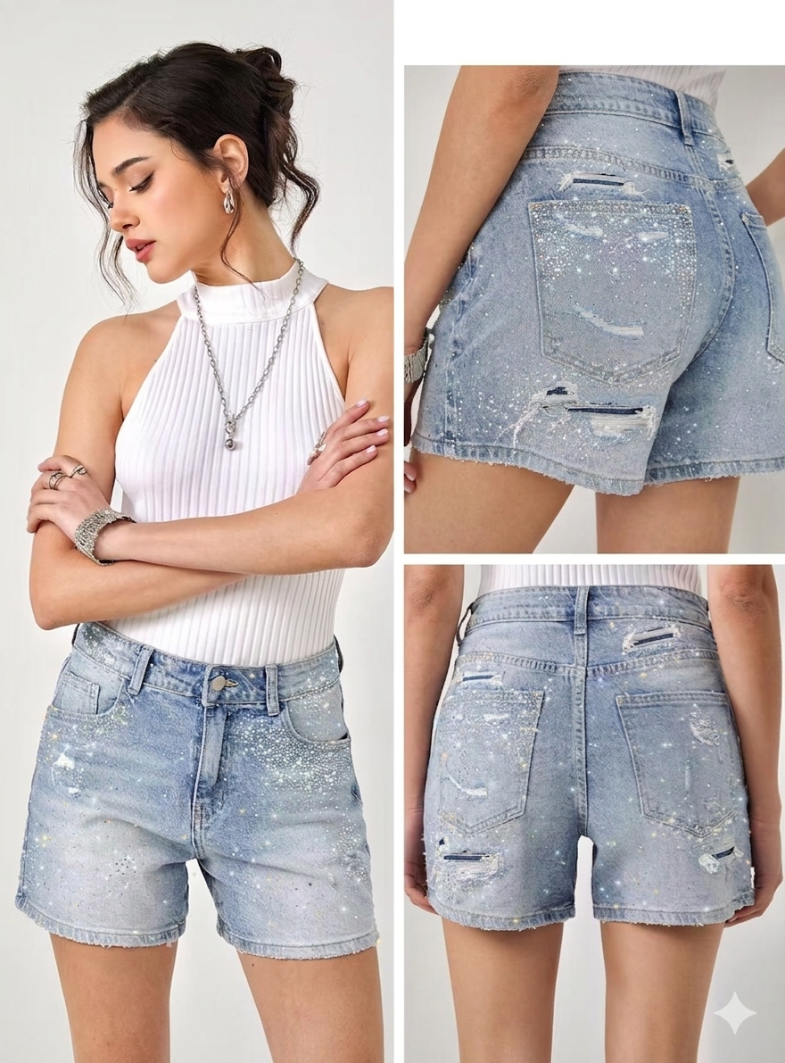 Jeans Hotpants mit Strass