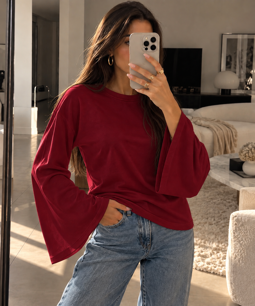 Basic Longsleeve mit ausgestellten Ärmeln