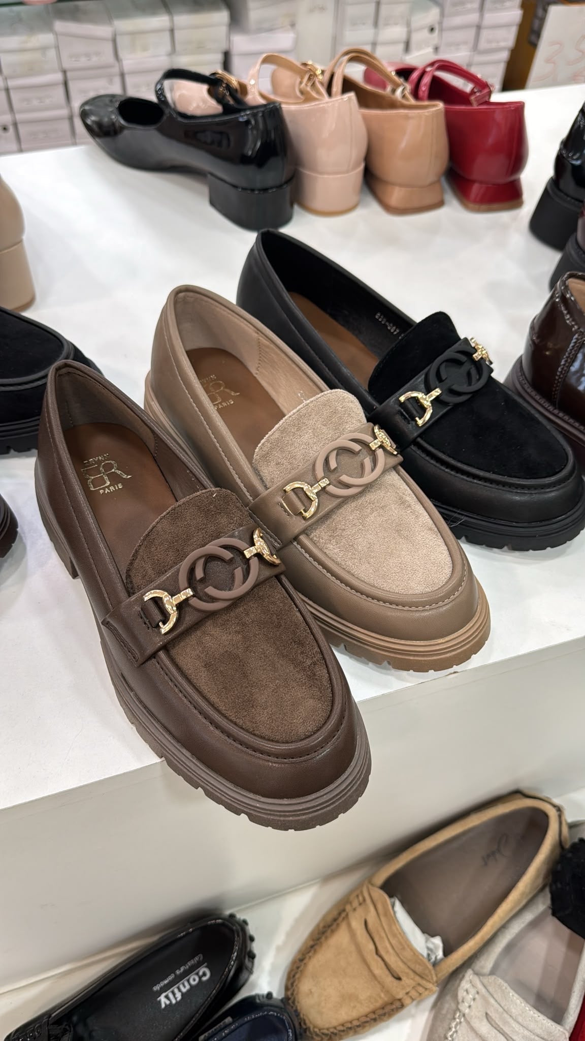 Damen Chunky Loafer in Suede- & Kunstleder-Optik mit Zierschnalle