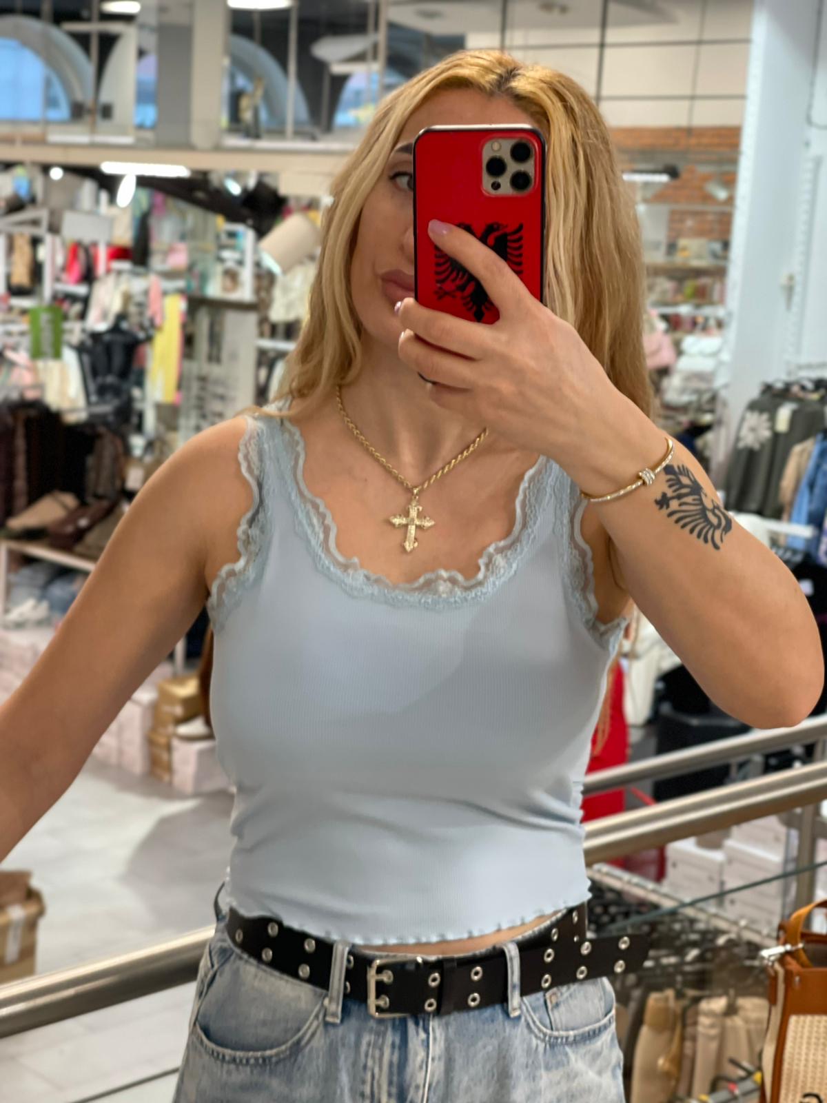 Push-Up Ripp-Top aus Baumwolle mit Spitze