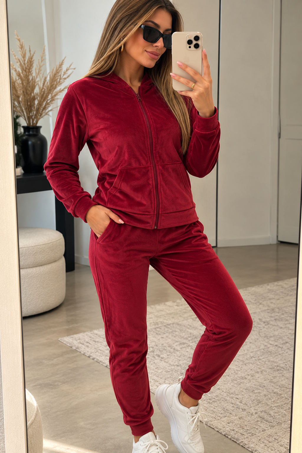 Damen Velours Jogginganzug mit Kapuze