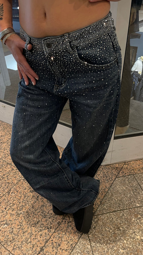 Vaqueros anchos con brillo estilo "Baggy" – Pata ancha – Pedrería brillante – Vaqueros con brillo La versión original nueva