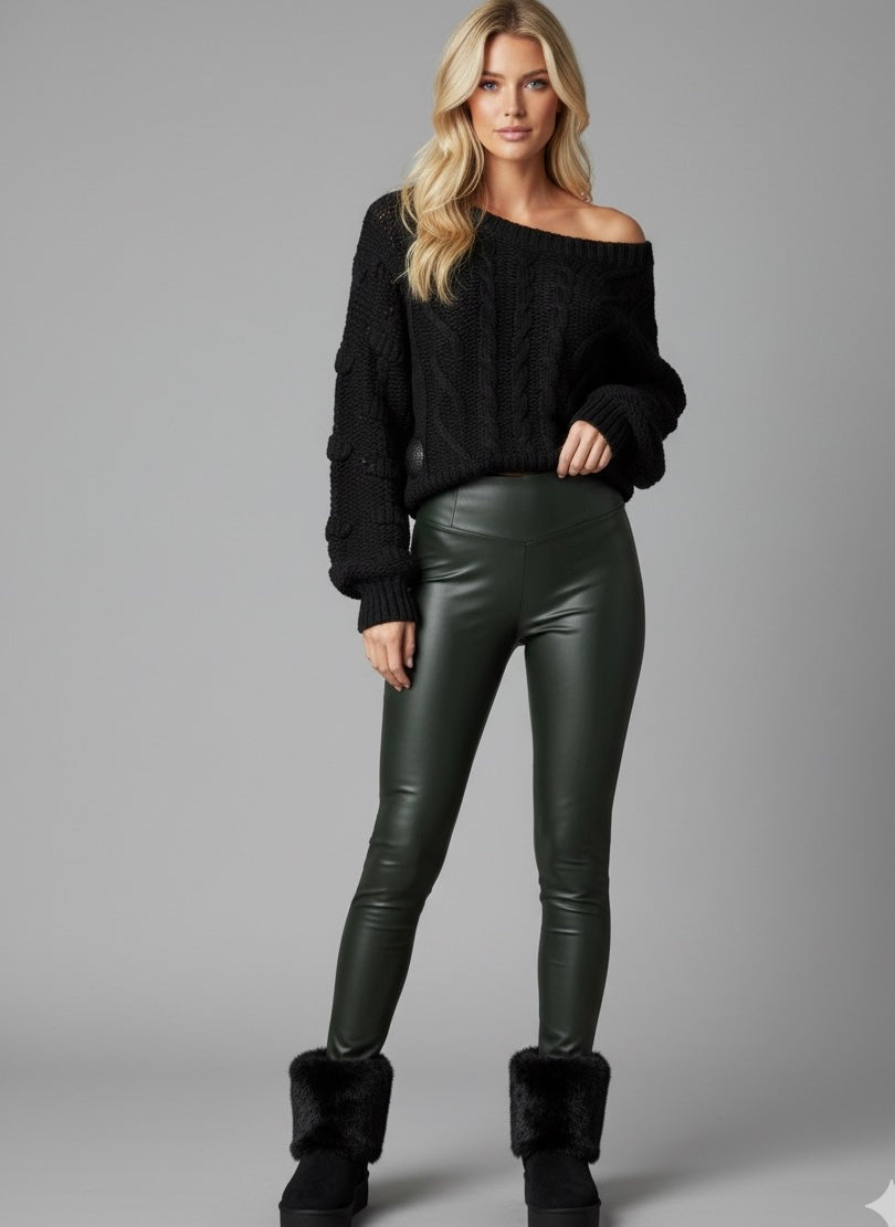 LEDEROPTIK LEGGINGS  – KHAKI