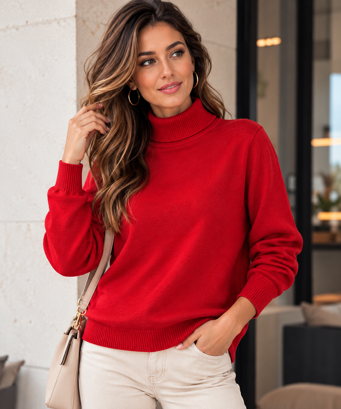 Rollkragenpullover in Feinstrick