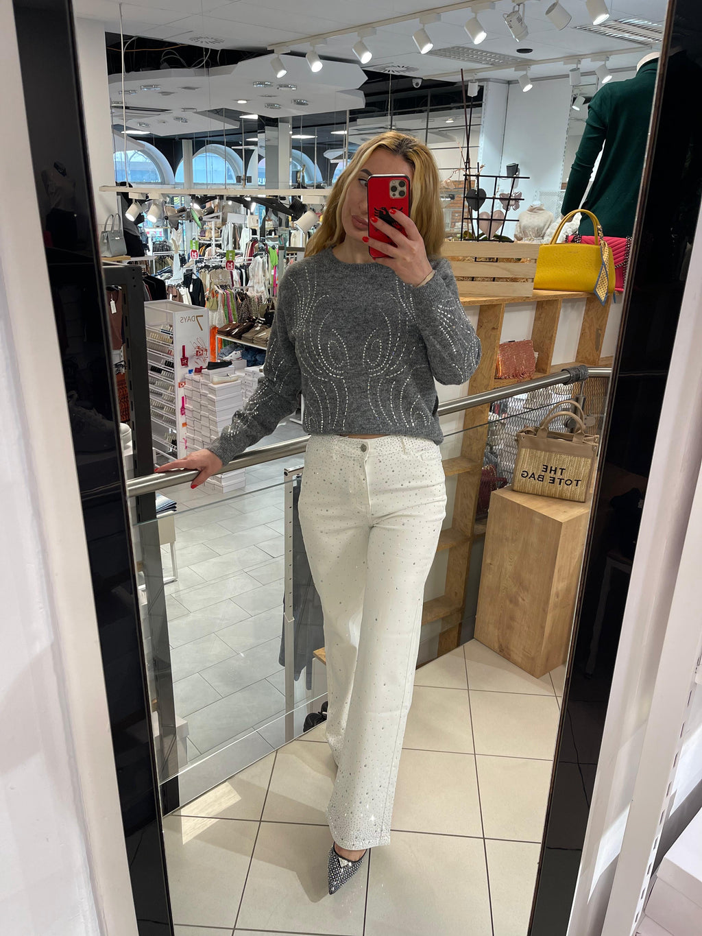 Jeans Lilie mit strass Weiss