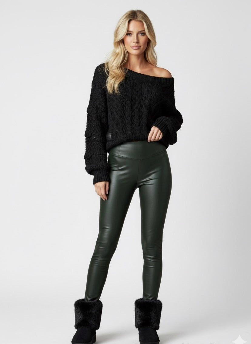LEDEROPTIK LEGGINGS  – KHAKI