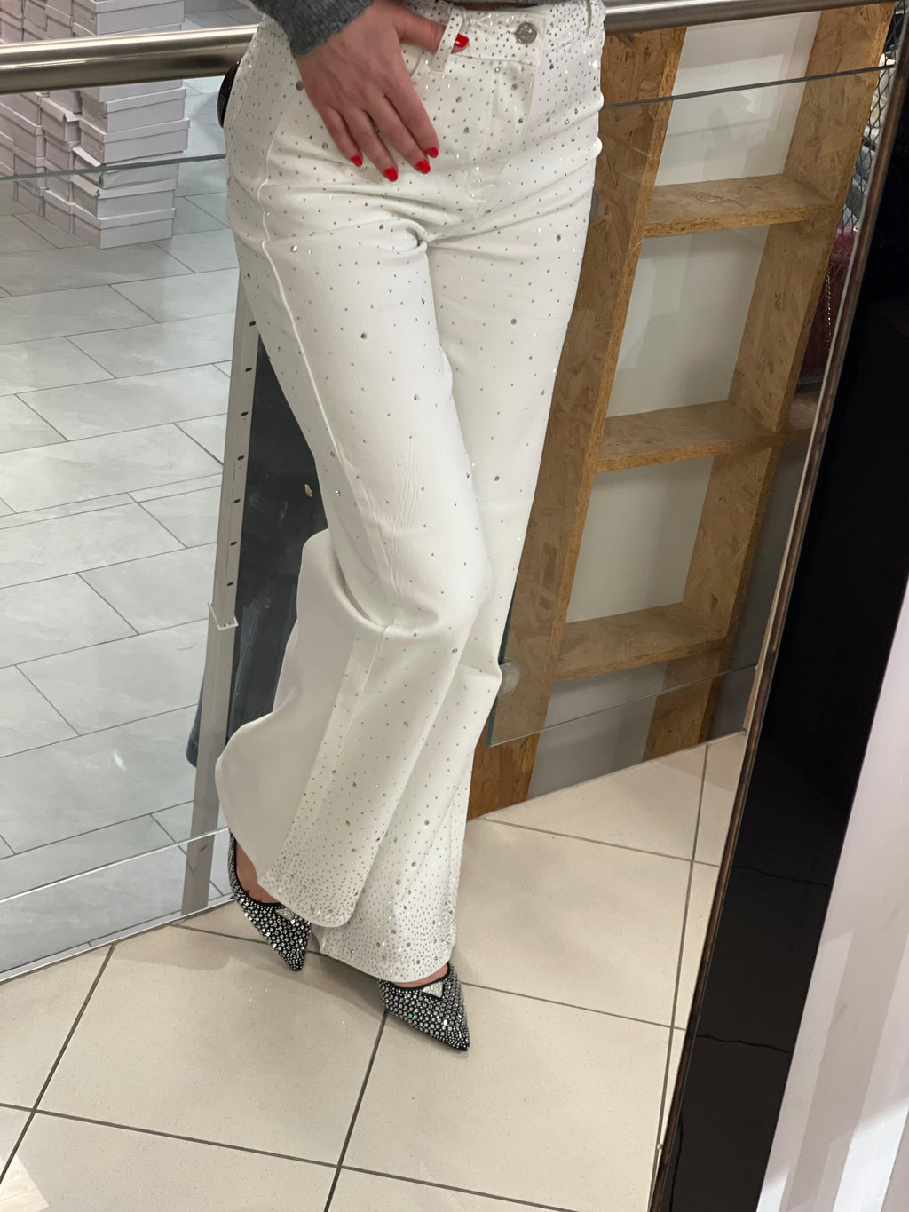 Jeans Lilie mit strass Weiss