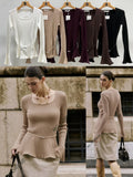 Rippstrick-Pullover mit Carre-Ausschnitt, Schößchen-Saum & Taillengürtel