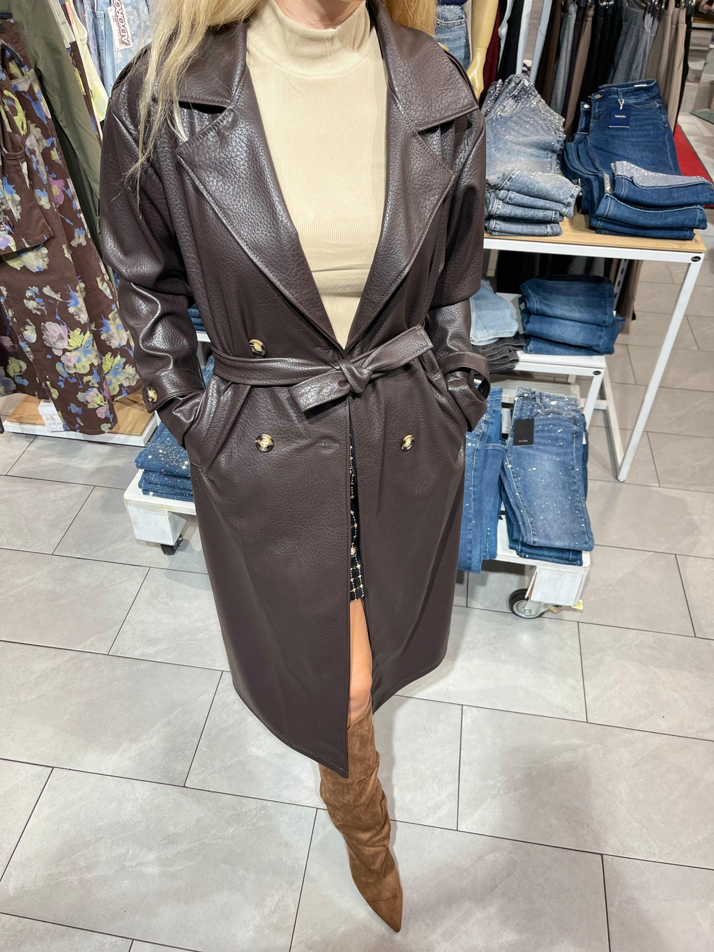 Eleganter Damen-Trenchcoat aus hochwertigem Kunstleder