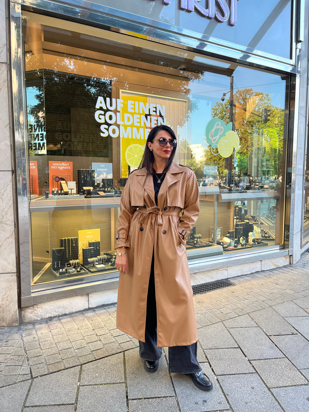 LEATHER LOOK TRENCH COAT CAMEL