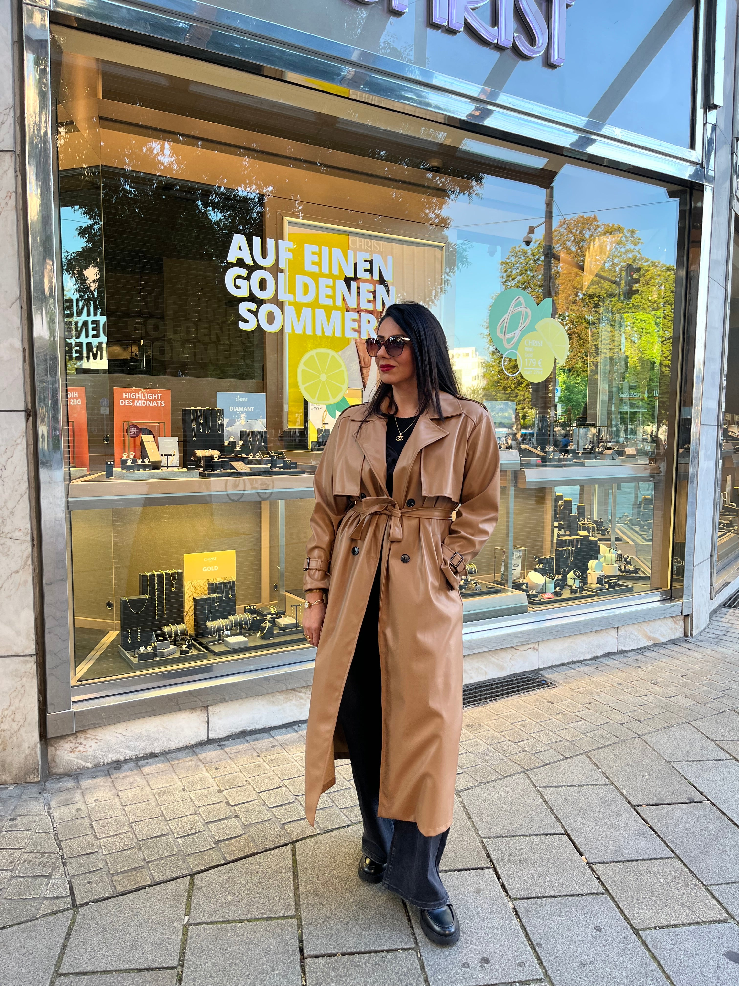 LEATHER LOOK TRENCH COAT CAMEL