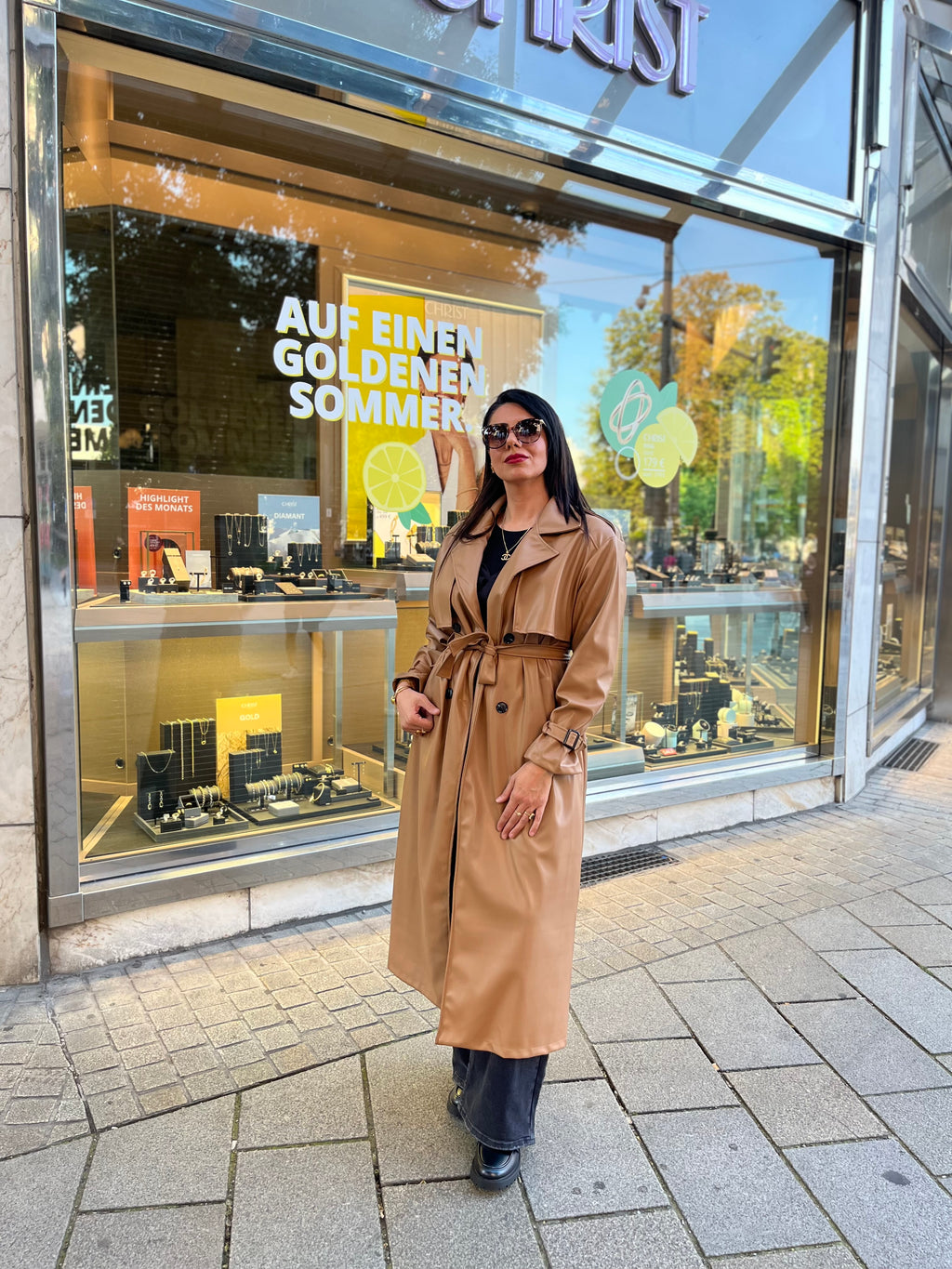 LEATHER LOOK TRENCH COAT CAMEL