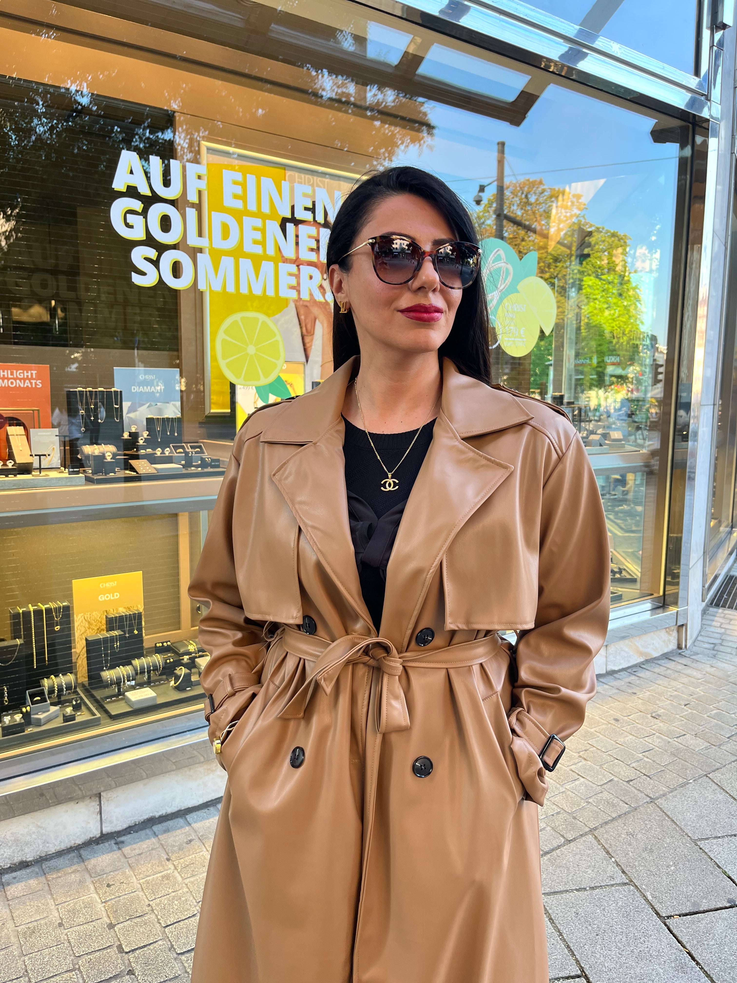 LEATHER LOOK TRENCH COAT CAMEL