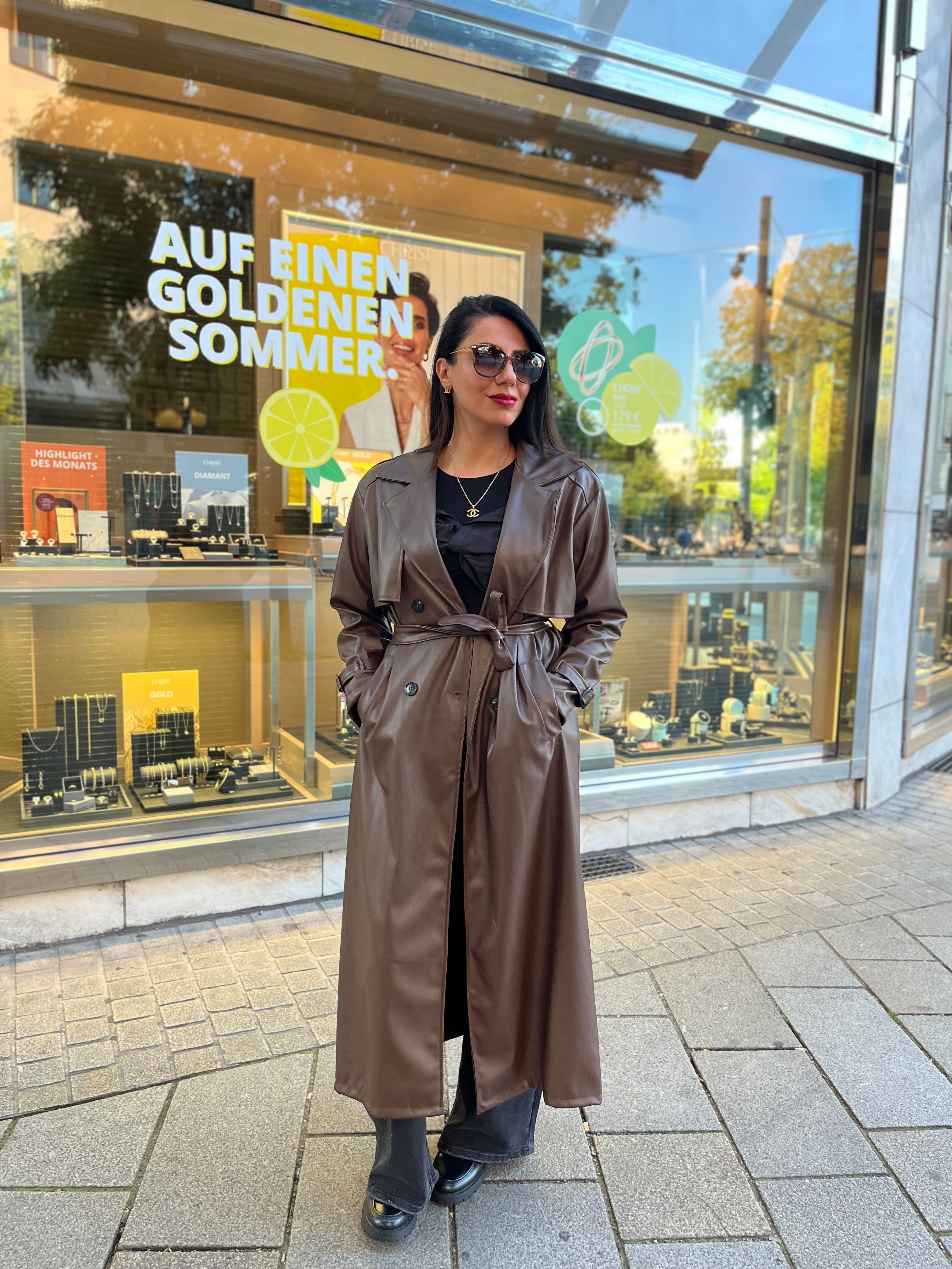 LEATHER LOOK TRENCH COAT