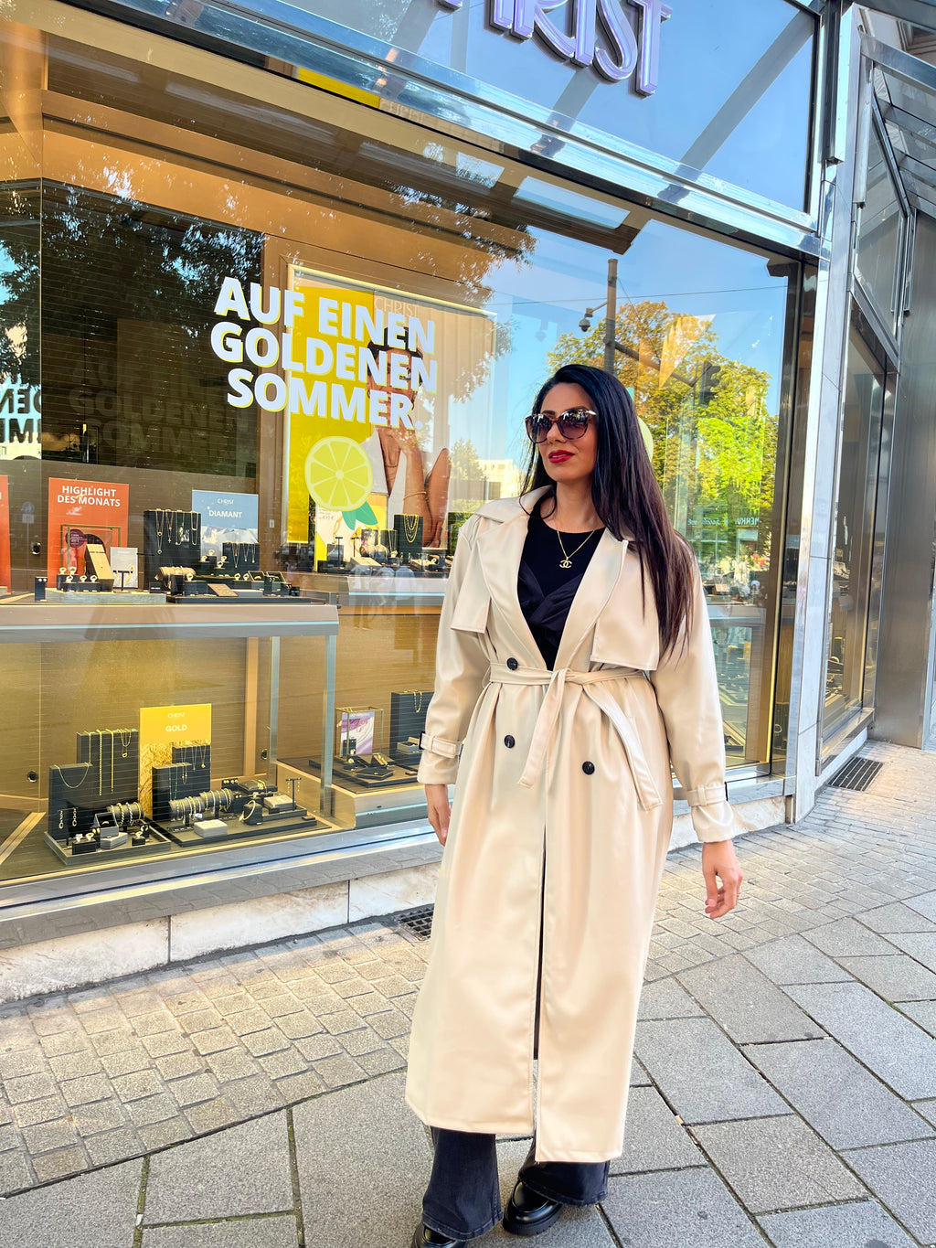 LEATHER LOOK TRENCH COAT BEIGE