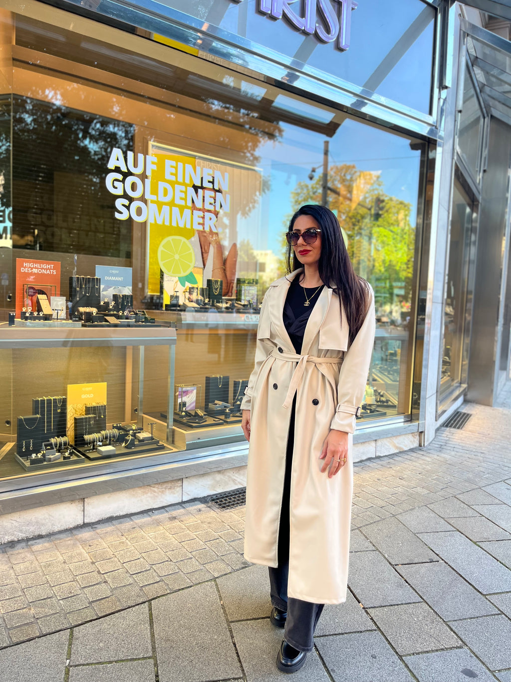 LEATHER LOOK TRENCH COAT BEIGE
