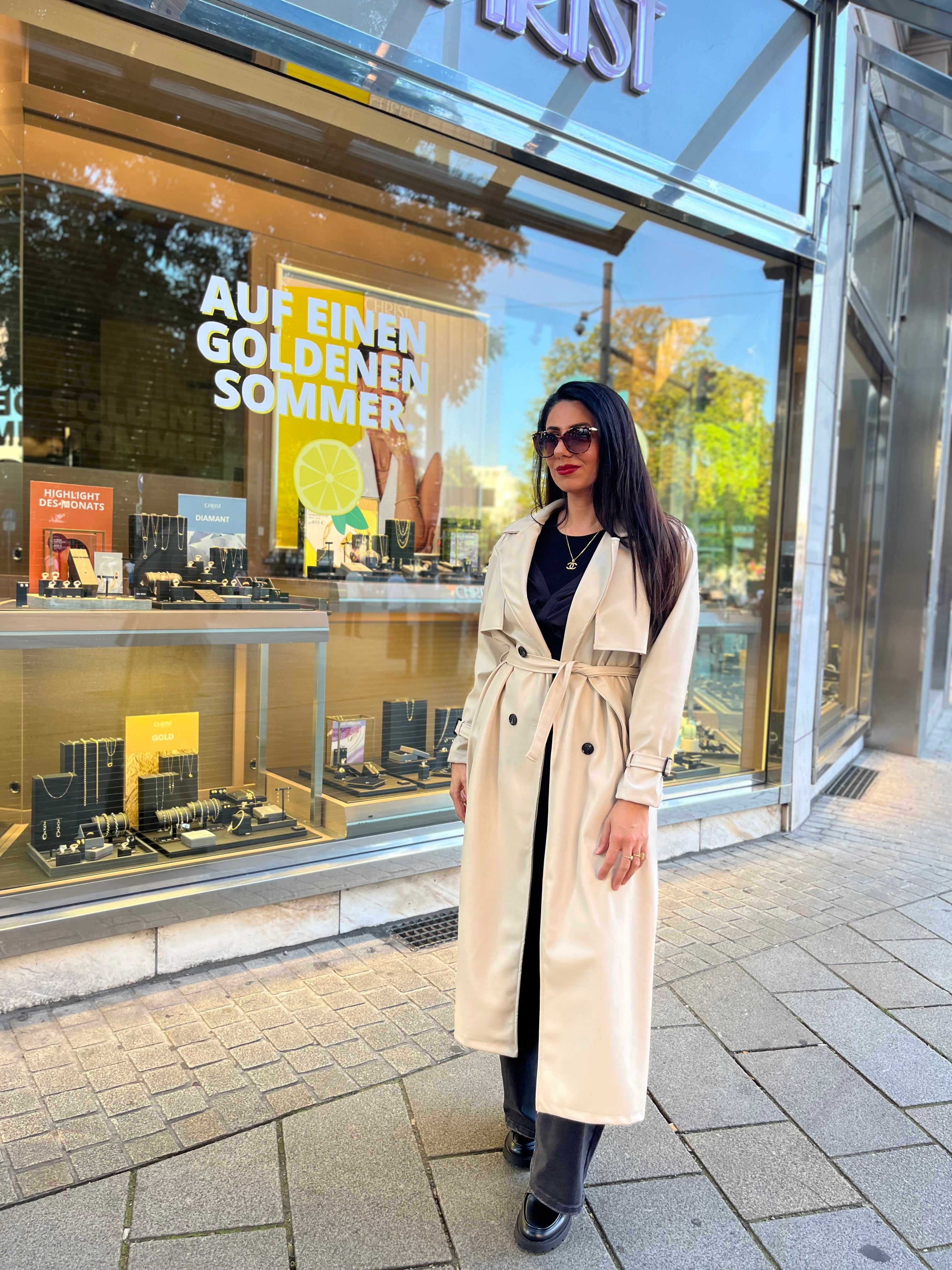 LEATHER LOOK TRENCH COAT BEIGE