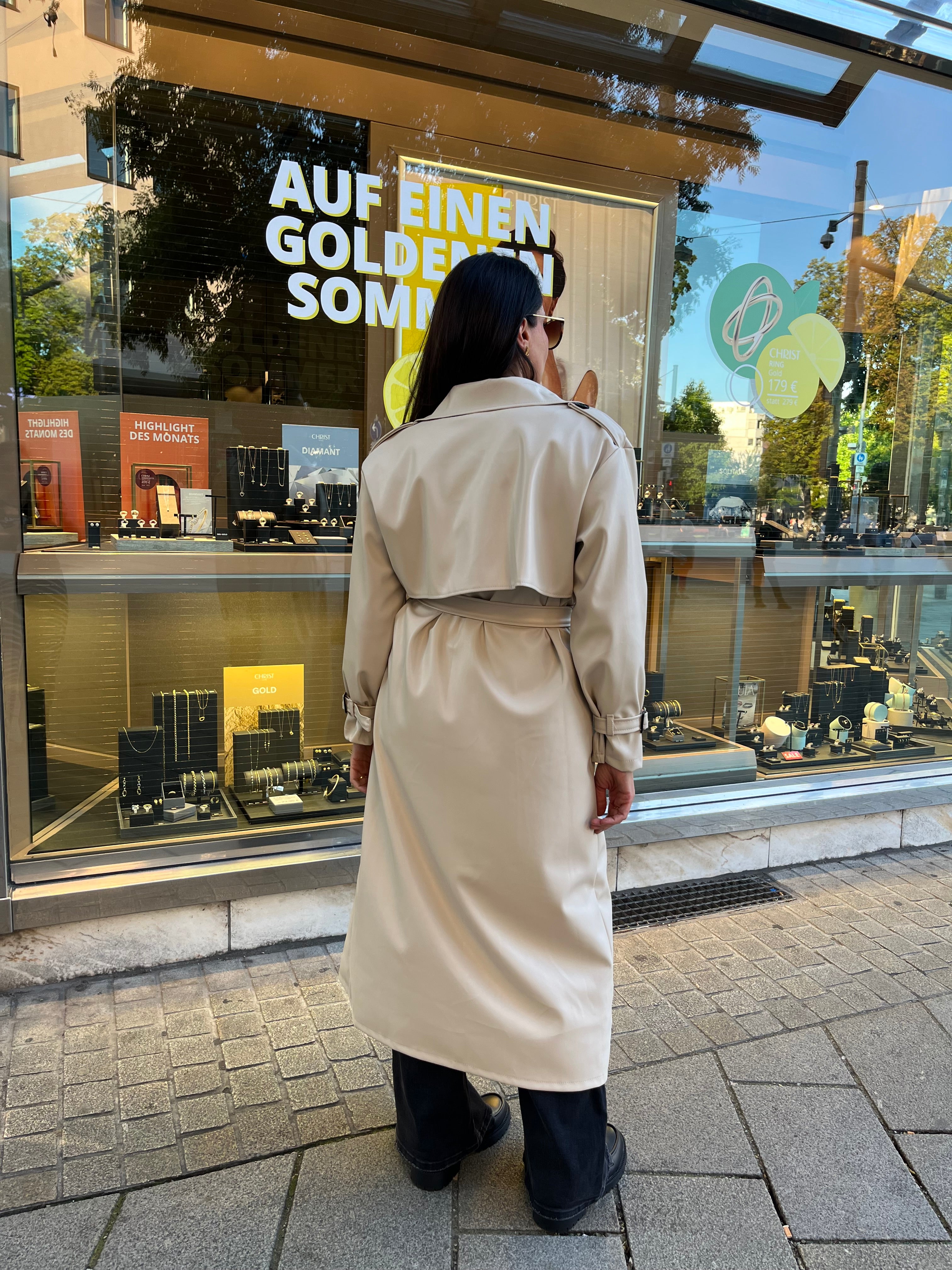 LEATHER LOOK TRENCH COAT BEIGE