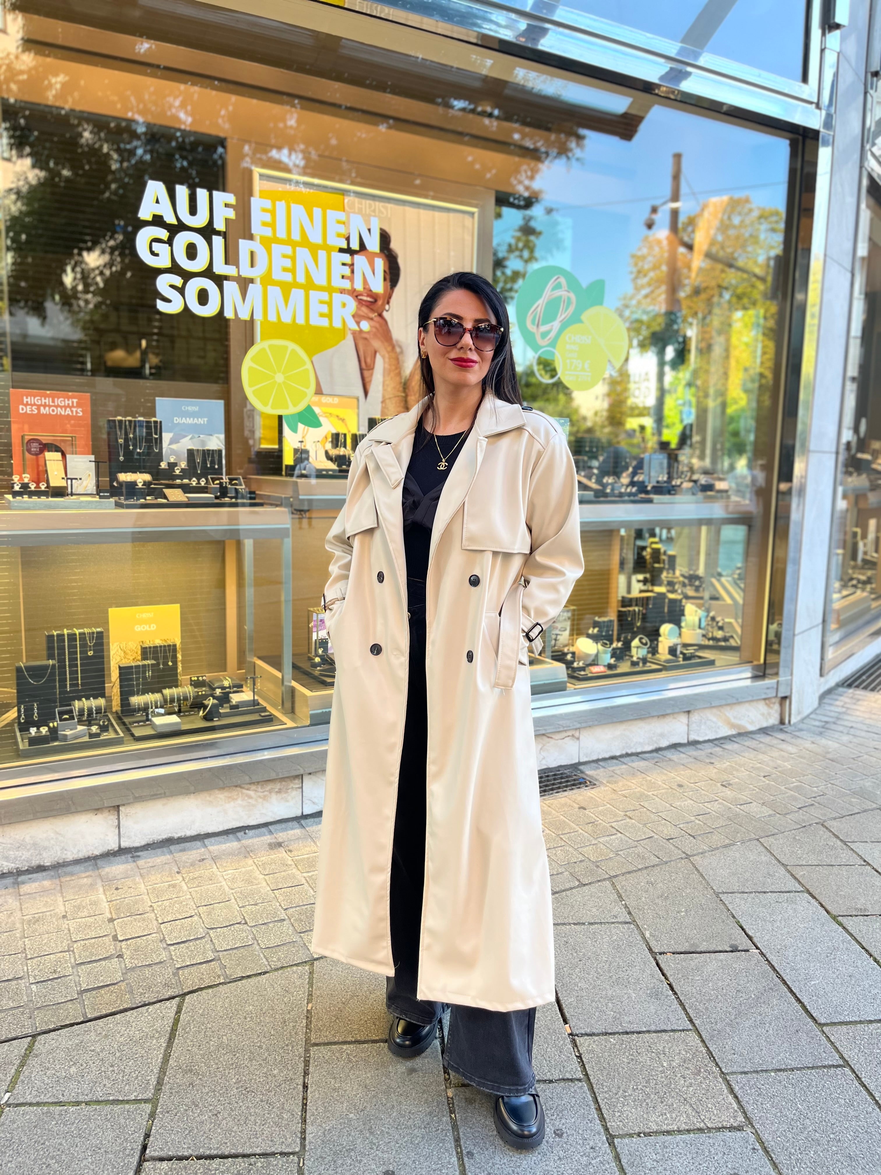 LEATHER LOOK TRENCH COAT BEIGE