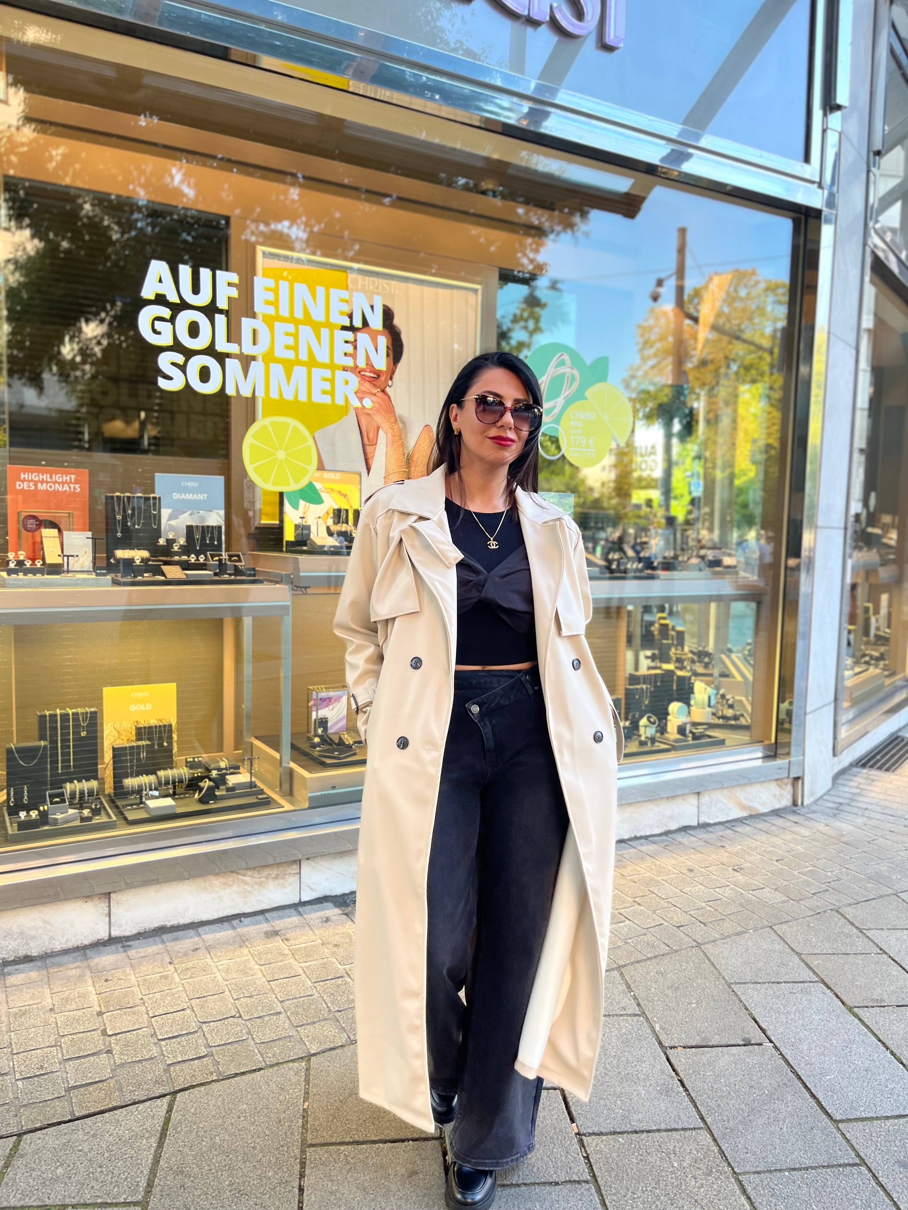LEATHER LOOK TRENCH COAT BEIGE