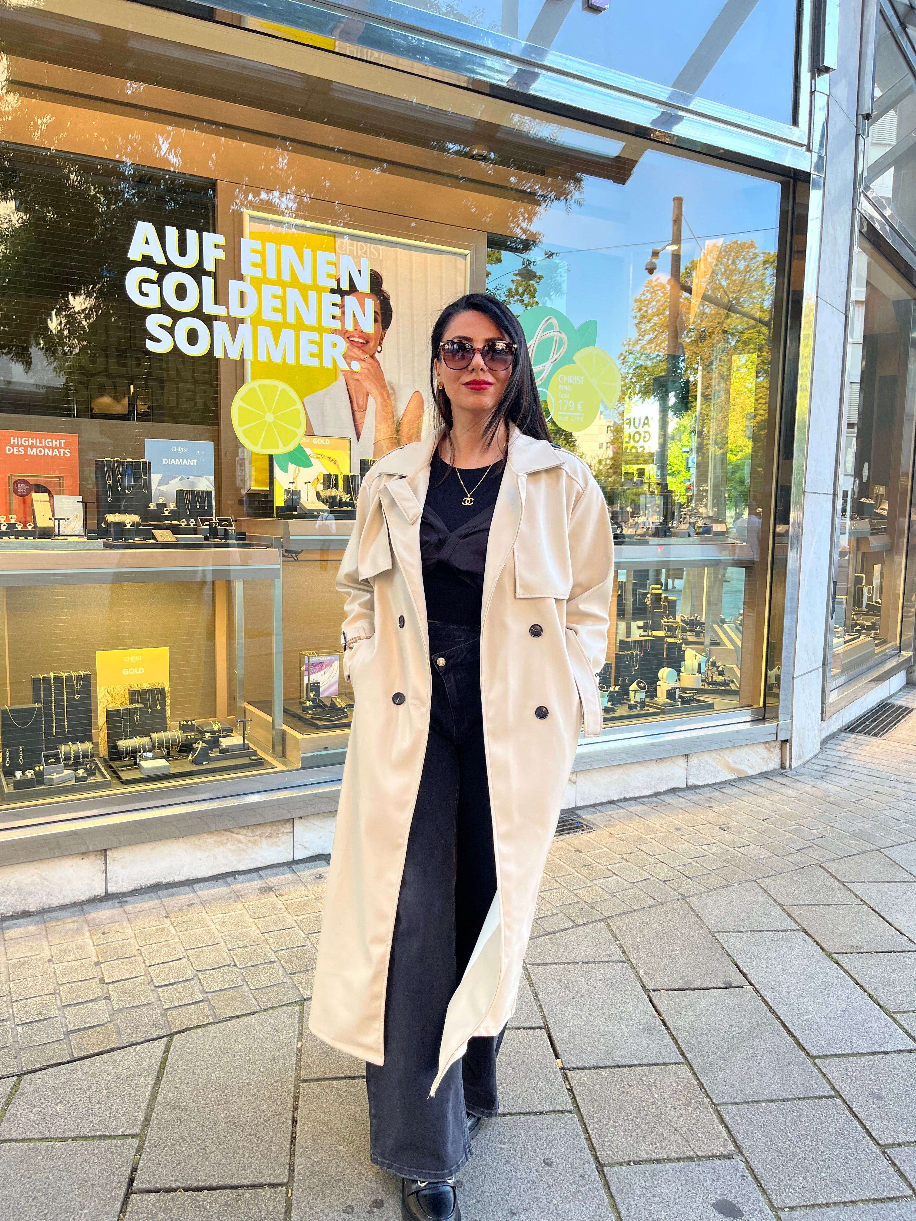 LEATHER LOOK TRENCH COAT BEIGE